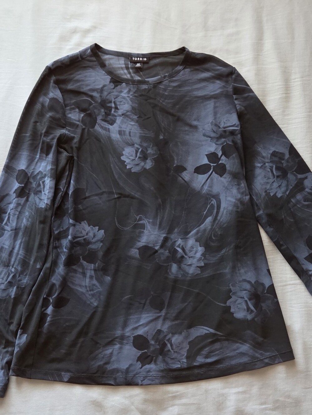 Torrid Dark Moody Floral Smoke Mesh Long Sleeve Top 00